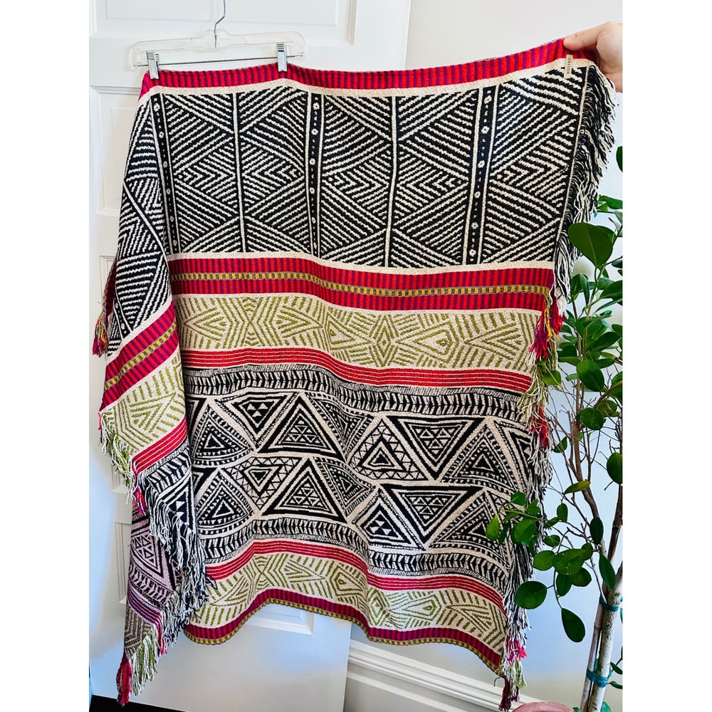 Huitru Woven Geometric Fringe Throw Blanket Chile Argentina Boho Southwestern